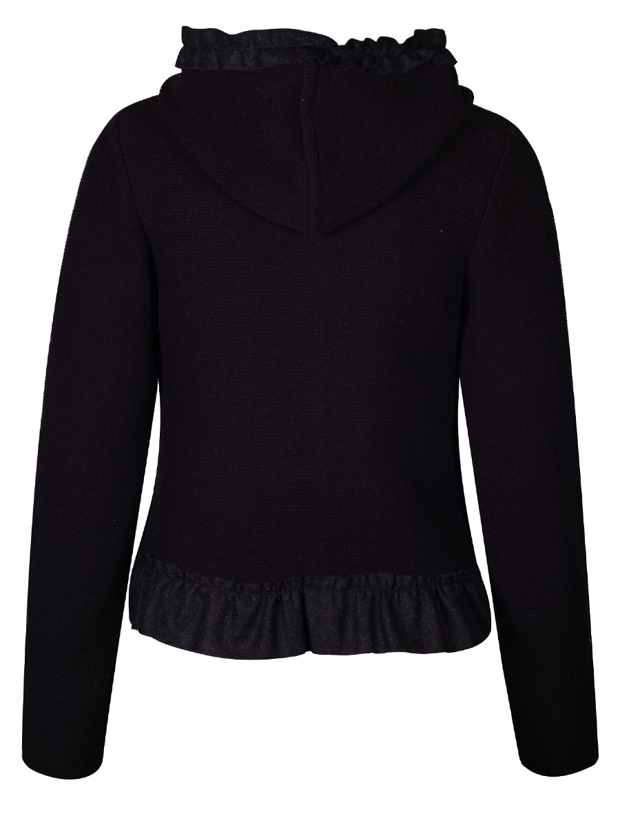 hausg'macht Kapuzen-Strickjacke Heike, schwarz, Rüschenborte #2