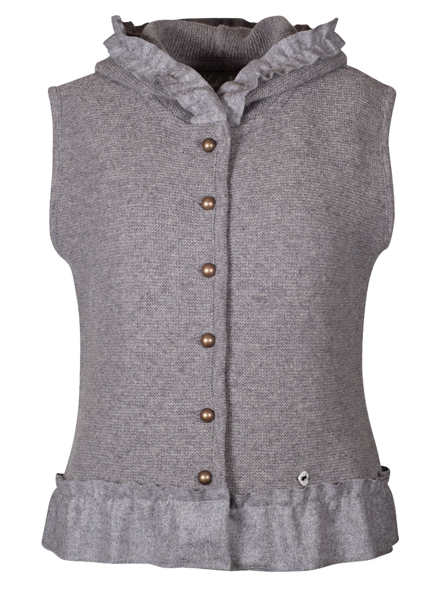 hausg'macht Kapuzen-Strickweste Heiki, grau, Rüschenkragen aus Stoff #1