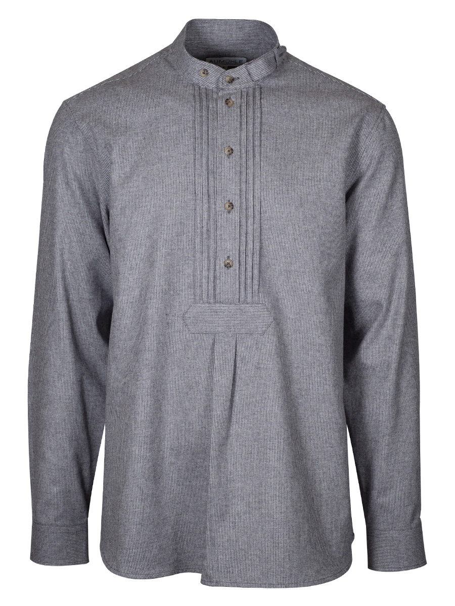 Waldorff Trachtenhemd mittelgrau, gestreift, Pfoad, Stehkragen #1