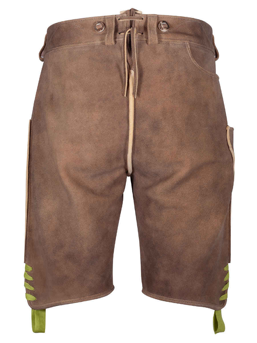 hausg'macht Kurze Lederhose Bayrischzell, Hirsch sämisch, altgold, hellgrüner Stick #3