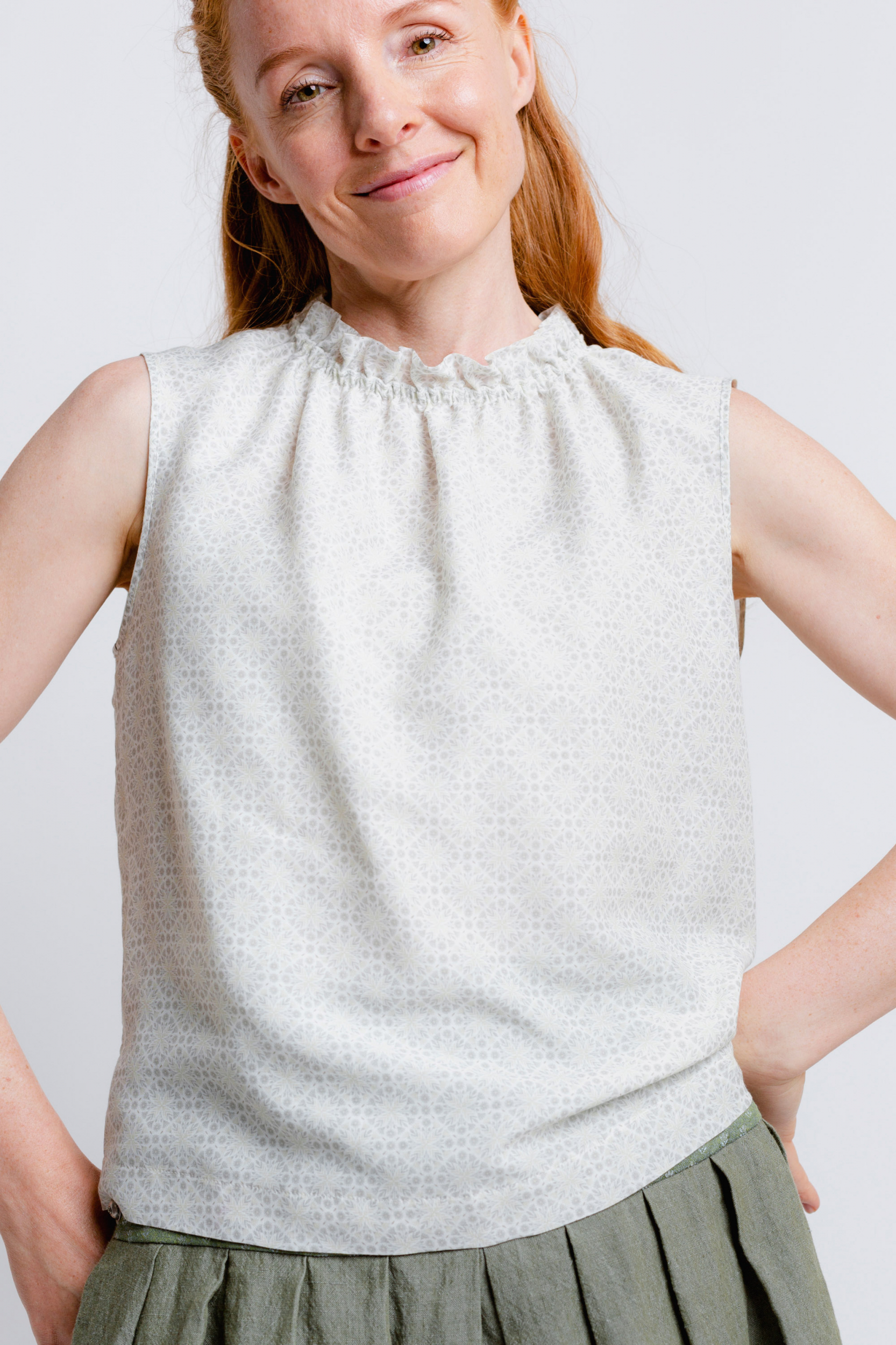 Die Rockmacherin Bluse Edda, Top, weiß-grau gemustert, luftig #2