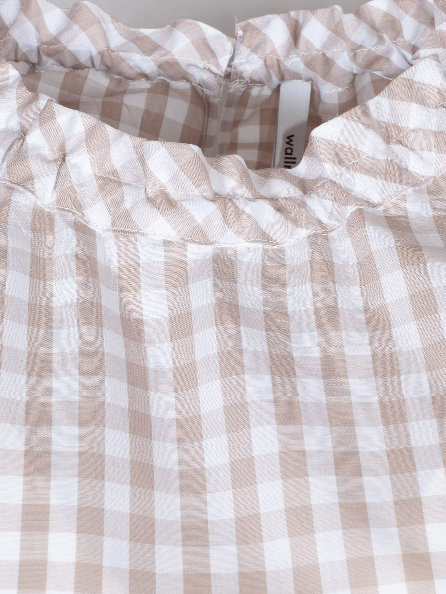 Wallmann Bluse weiß-taupe, kariert, Rüschenkragen, Langarm #2