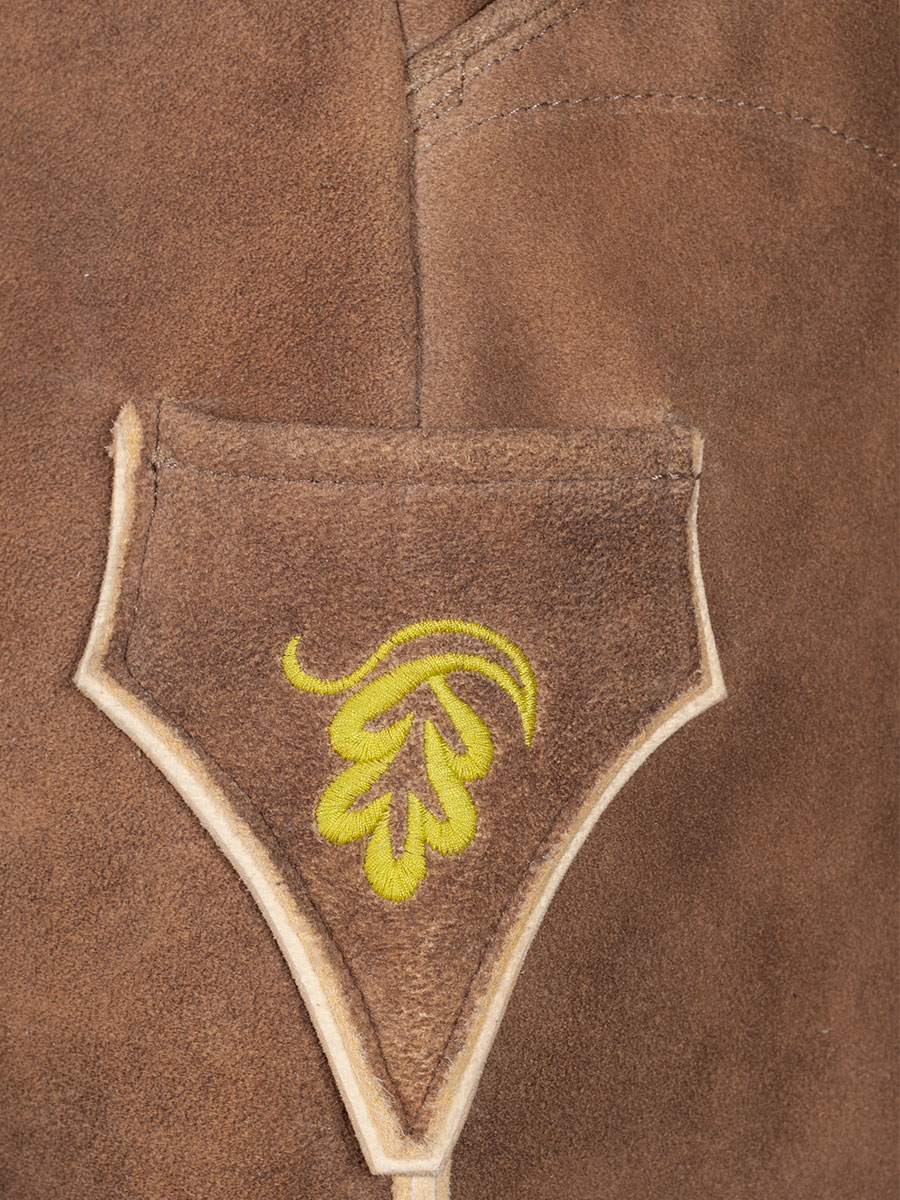 hausg'macht Kurze Lederhose Bayrischzell, Hirsch sämisch, altgold, hellgrüner Stick #4
