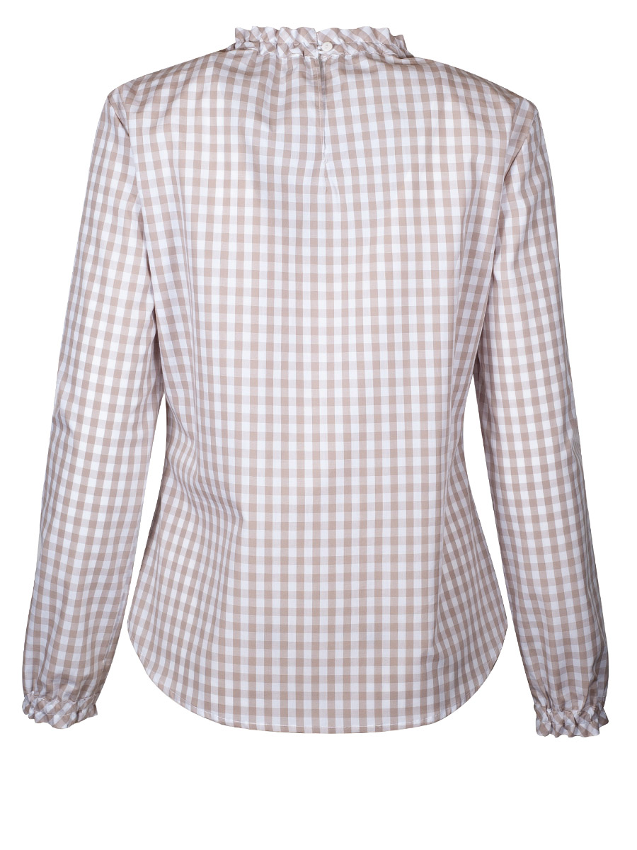 Wallmann Bluse weiß-taupe, kariert, Rüschenkragen, Langarm #3