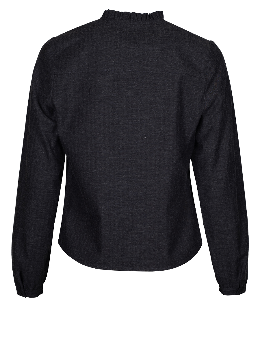 Feli und Hans Flanellbluse Barbarella, anthrazit, Rüschenkragen #3