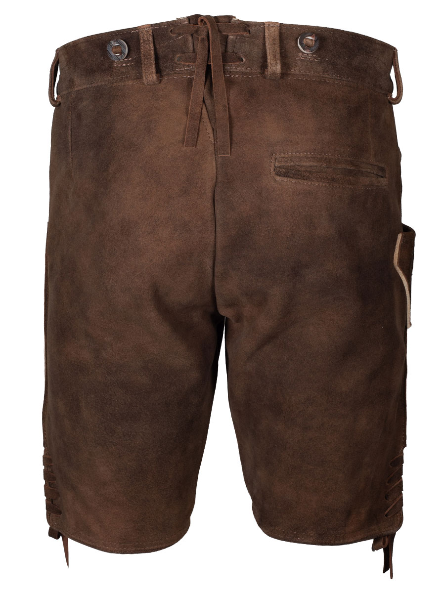 Weinbauer Kurze Lederhose Franz, Ziegenvelour, Bisam, dunkelgrüner Stick #2