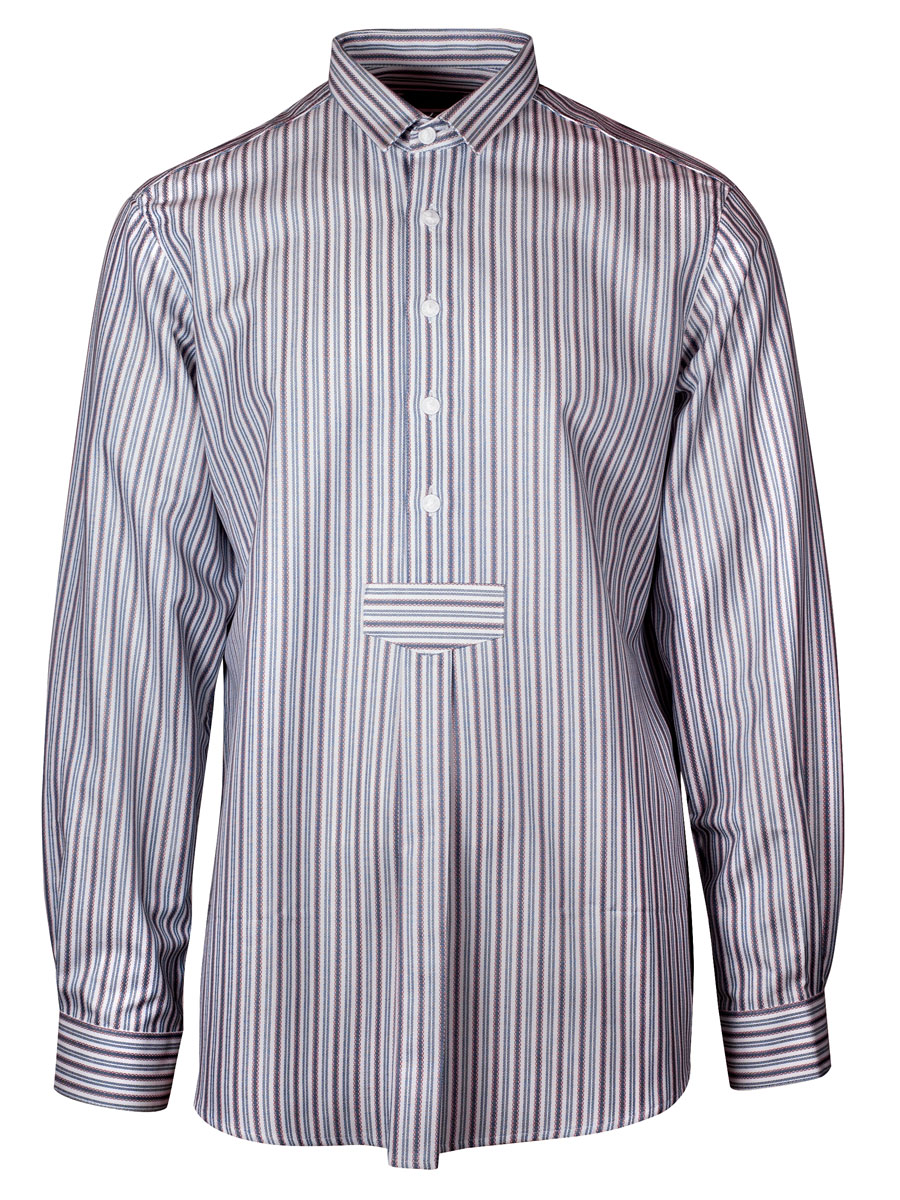 Arzberger Herrenhemd, rot-blau, gestreift, Liegekragen, Pfoad #1