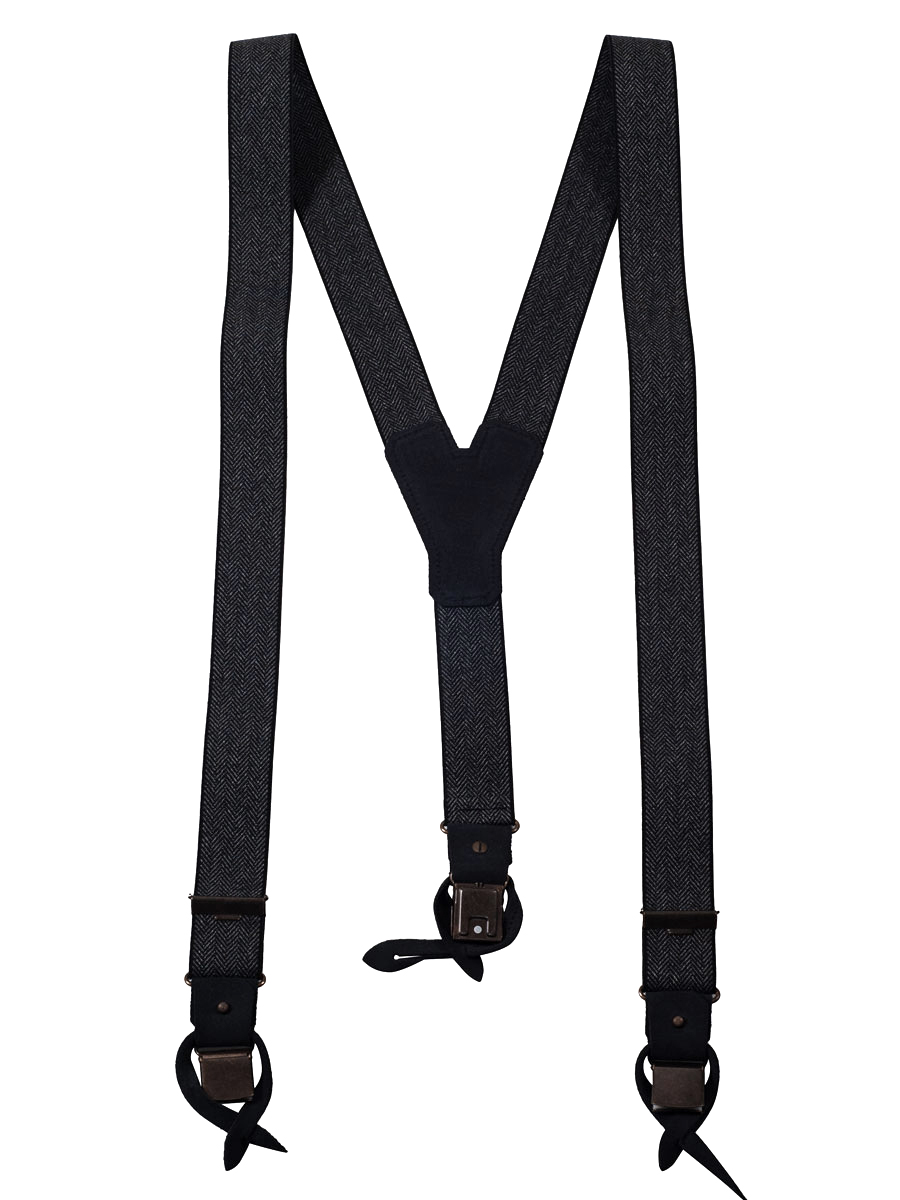 Steiner Hosenträger schwarz, Fischgrat, mit Klips und zum Anknöpfen #1