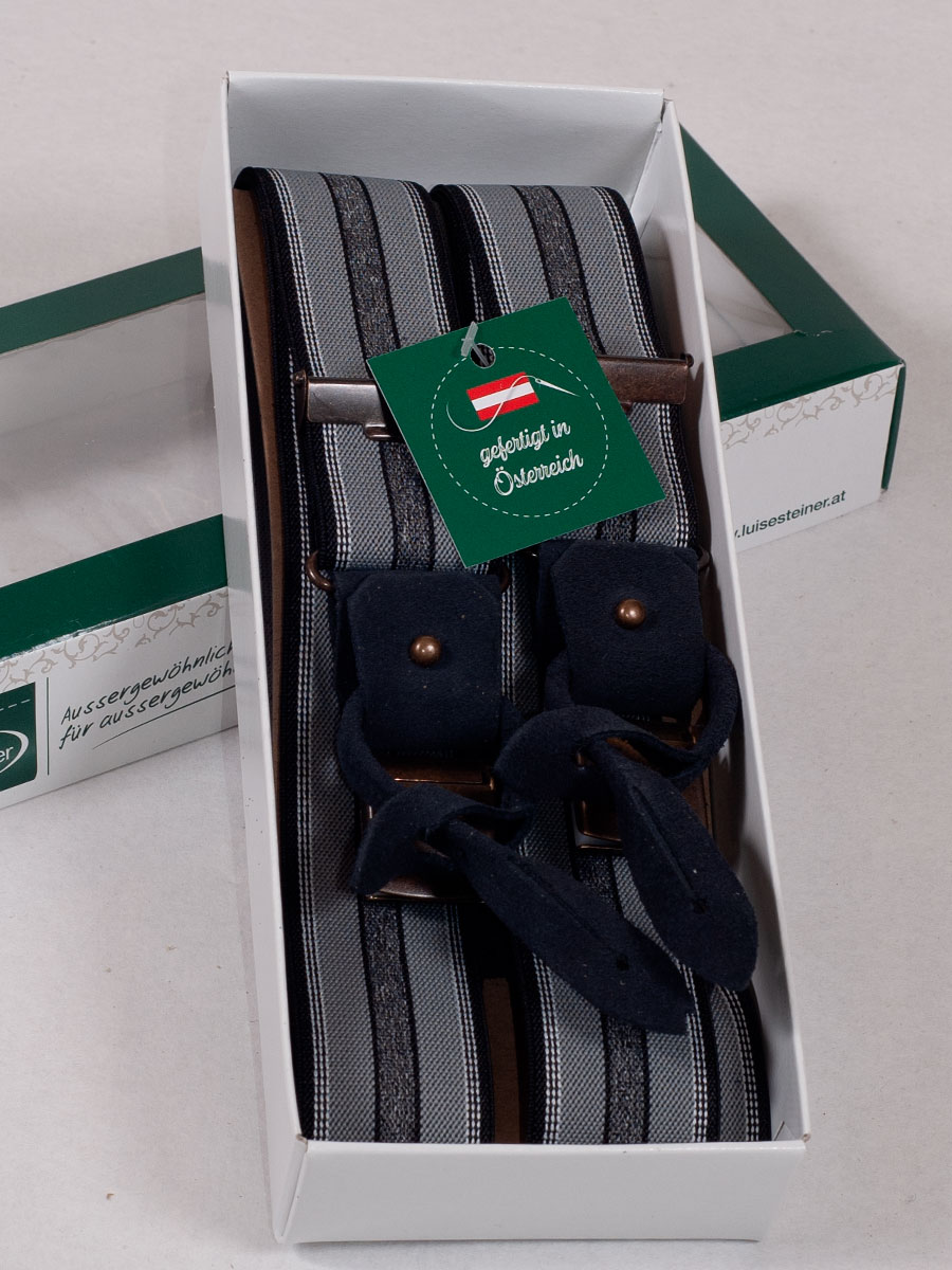 Steiner Hosenträger grau, schwarz gestreift, mit Klips und zum Anknöpfen #3