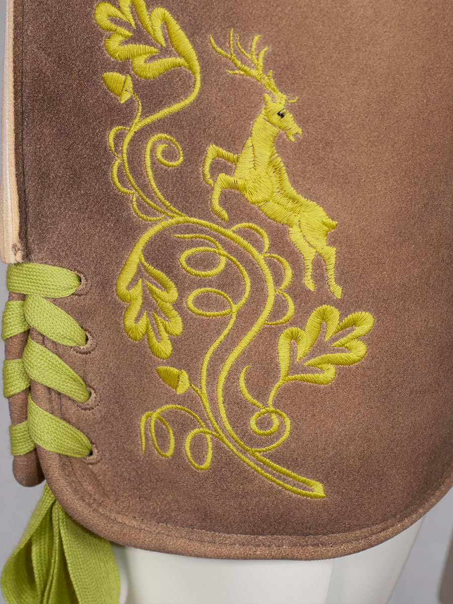 hausg'macht Kurze Lederhose Bayrischzell, Hirsch sämisch, altgold, hellgrüner Stick #6