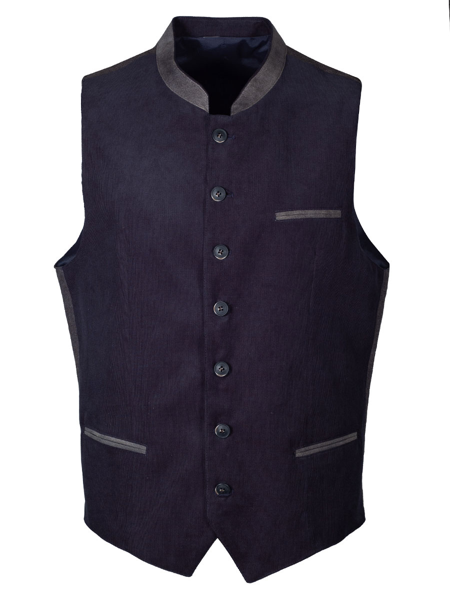 Schloß Orth Feincord Weste Brienz, marine, grauer Kragen #1