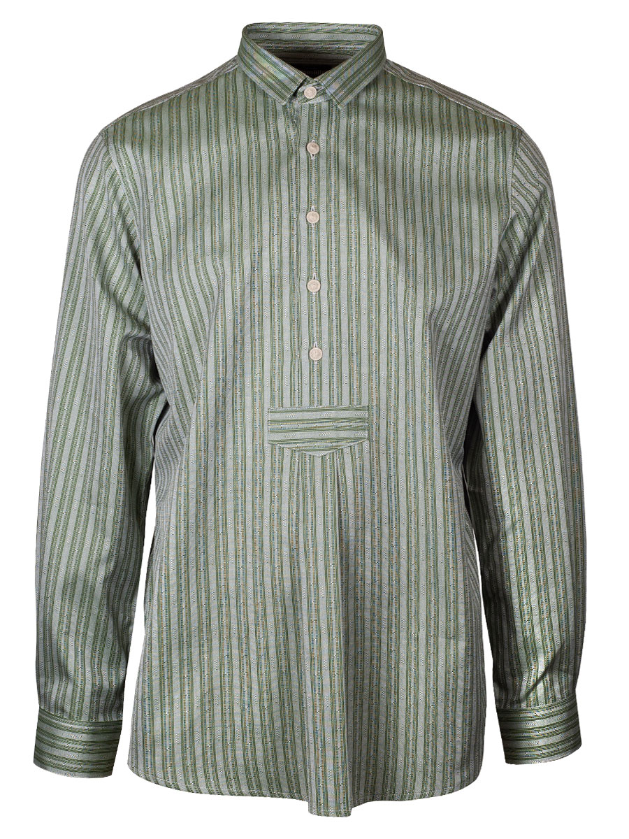 Arzberger Herrenhemd, grün, gestreift, Liegekragen, Pfoad, Slim Line #1