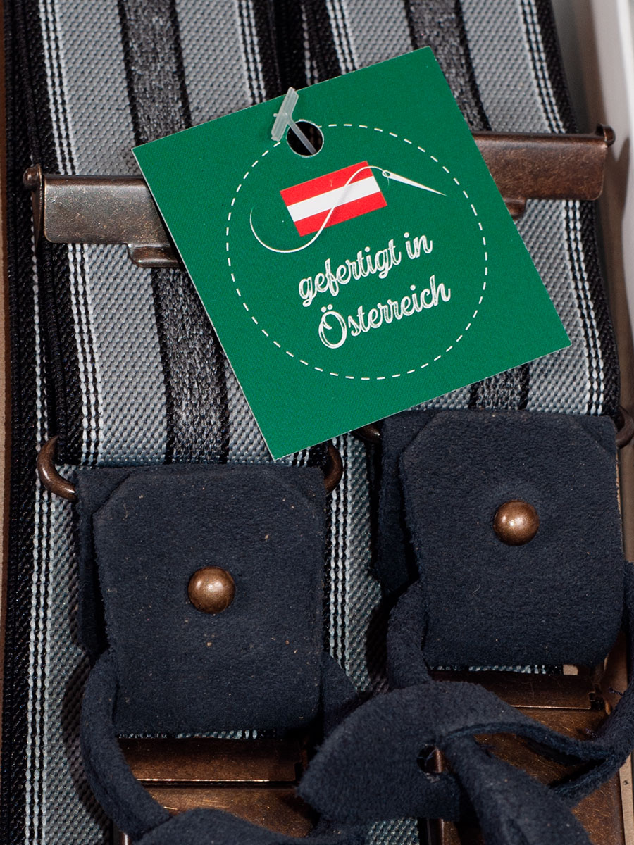 Steiner Hosenträger grau, schwarz gestreift, mit Klips und zum Anknöpfen #2