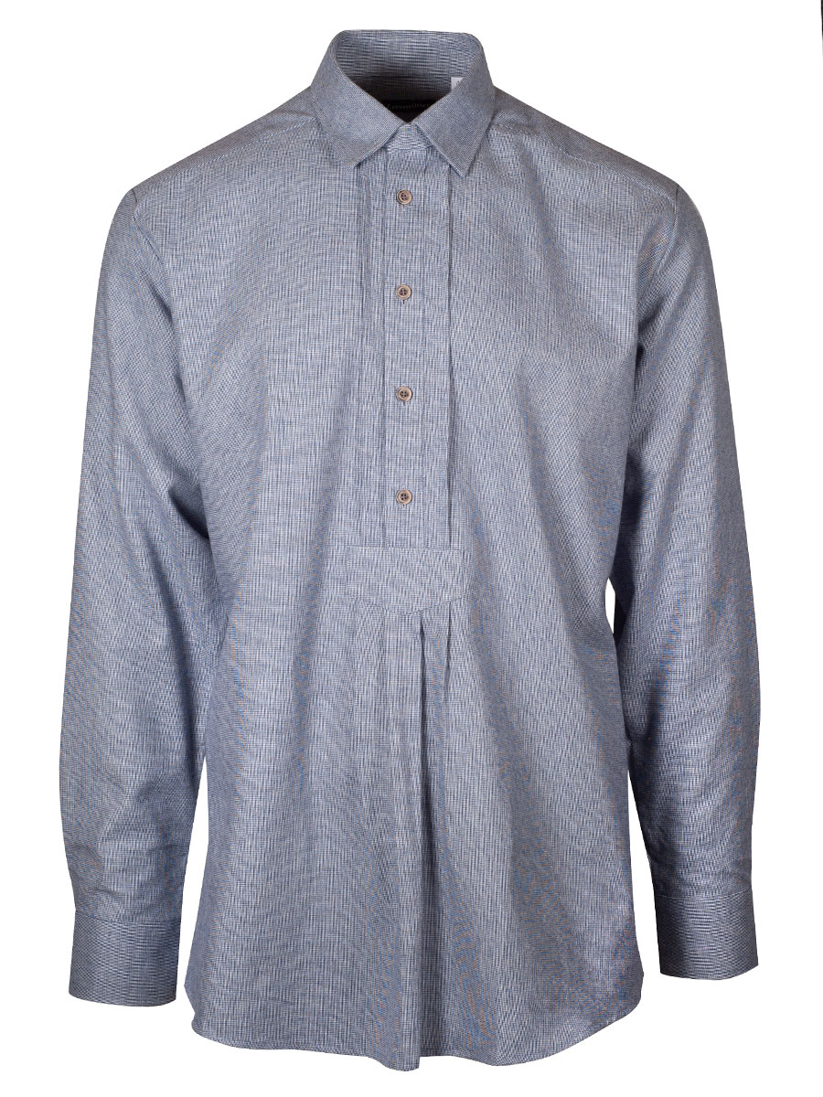 Johann Flanellhemd blau, Liegekragen, Biesen, Pfoad #1