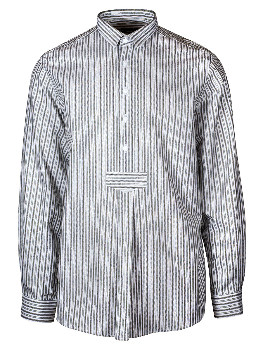 Arzberger Herrenhemd, grün-beige, gestreift, Liegekragen, Pfoad #1