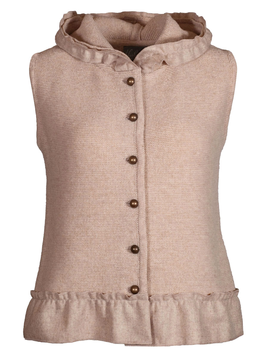 hausg'macht Kapuzen-Strickweste Heiki, natur, Rüschenkragen aus Stoff #1