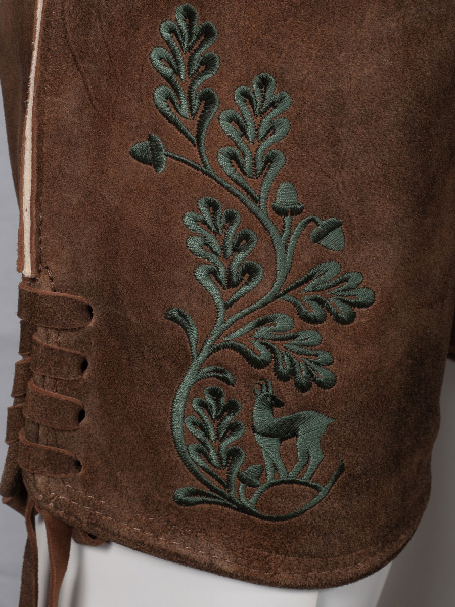 Weinbauer Kurze Lederhose Franz, Ziegenvelour, Bisam, dunkelgrüner Stick #5