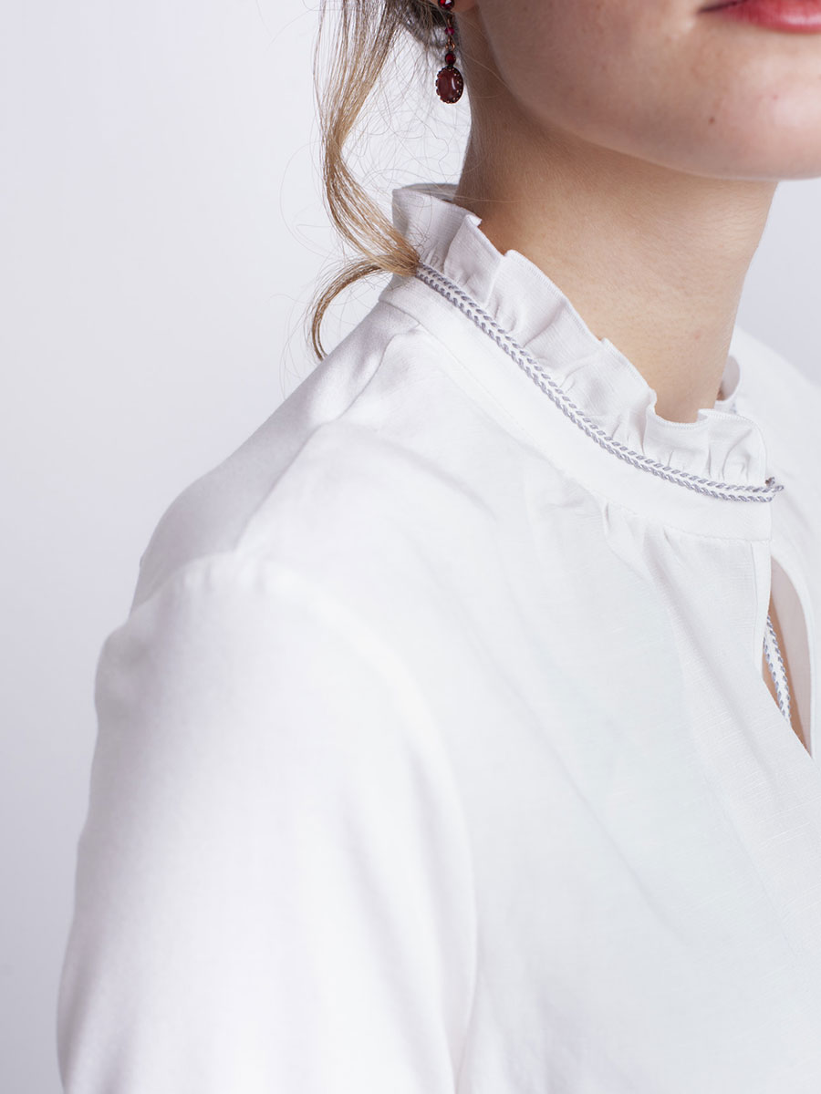 Die Rockmacherin Bluse Nele, naturweiß, hochgeschlossen, Rüschen #5