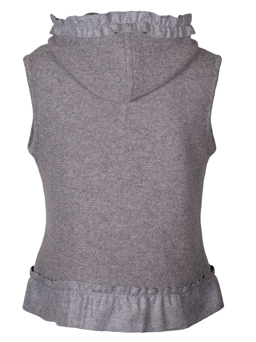 hausg'macht Kapuzen-Strickweste Heiki, grau, Rüschenkragen aus Stoff #2