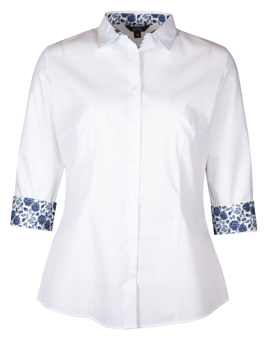 Arido Damenbluse, weiß, blaues Blumenmuster, 3/4-Arm #1