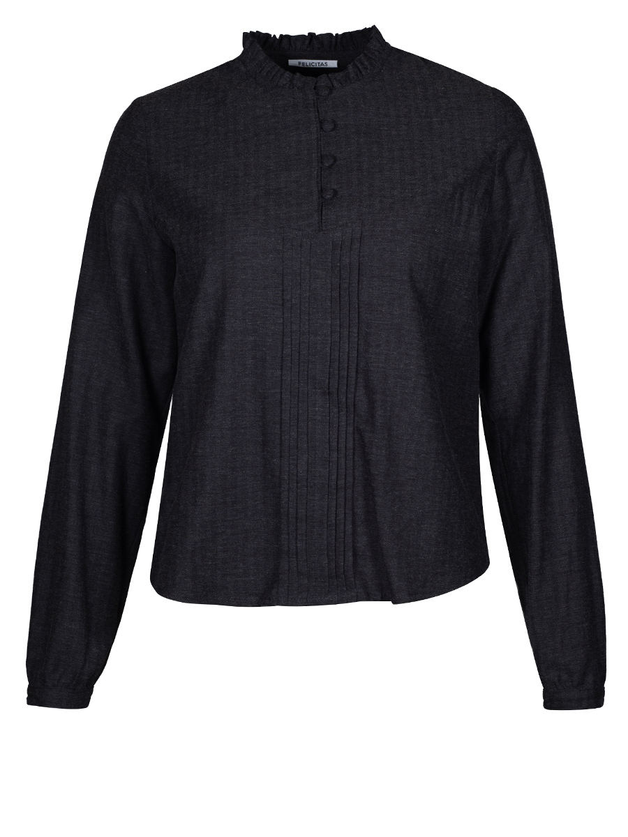 Feli und Hans Flanellbluse Barbarella, anthrazit, Rüschenkragen #1