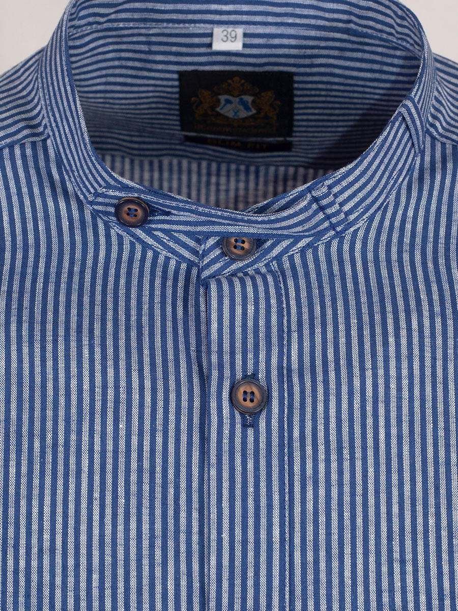 Hammerschmid Trachtenhemd, blau-weiß gestreift, Pfoad, Stehkragen #3