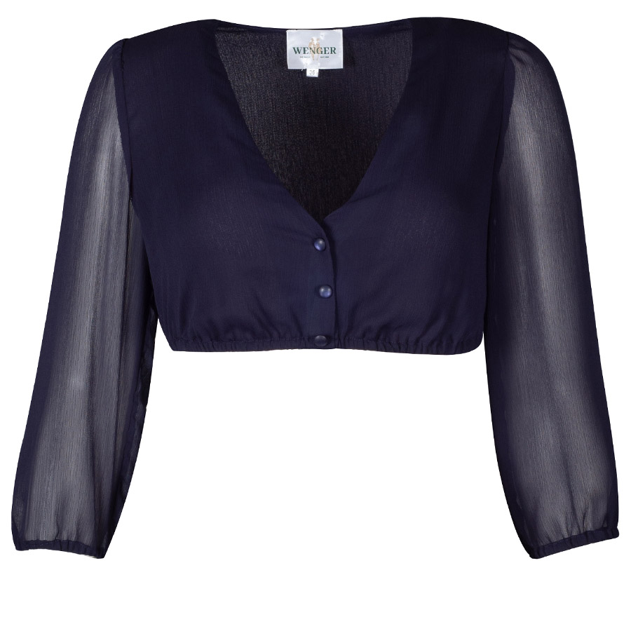Wenger Dirndlbluse Petra dunkelblau, V-Ausschnitt, luftig, 3/4-Arm #1