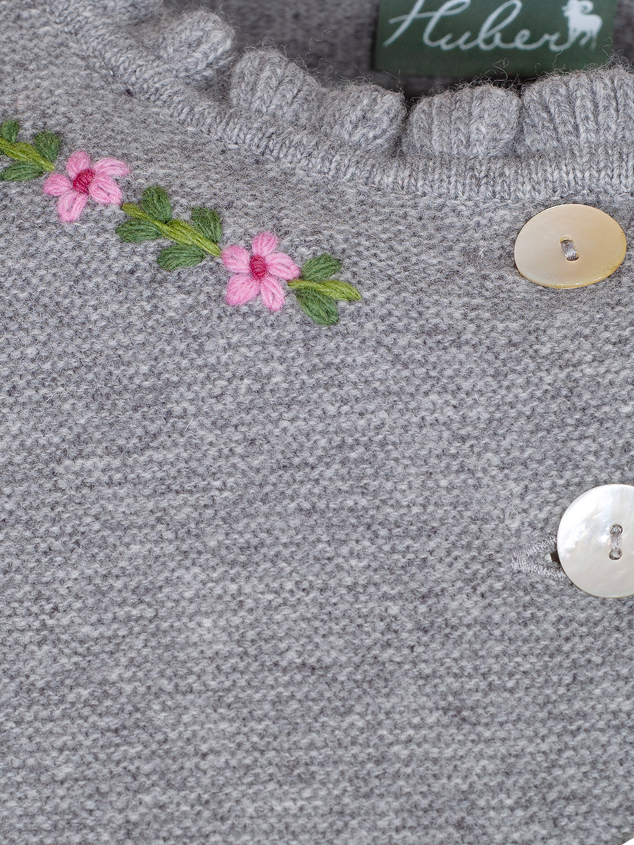 Huber Strickjacke Mila, grau, Blumenstick rosa #5