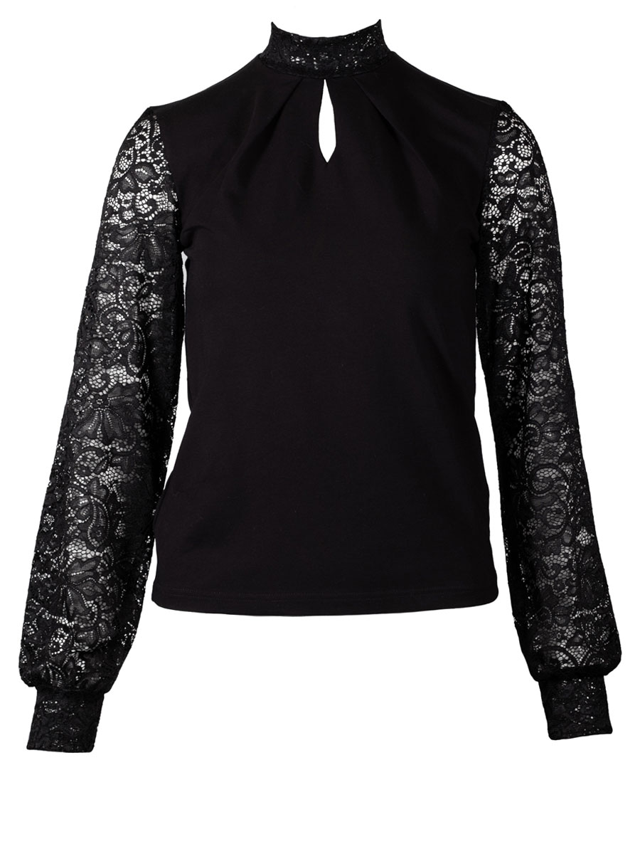 Anna Langarmshirt, schwarz, Spitzenarme #1