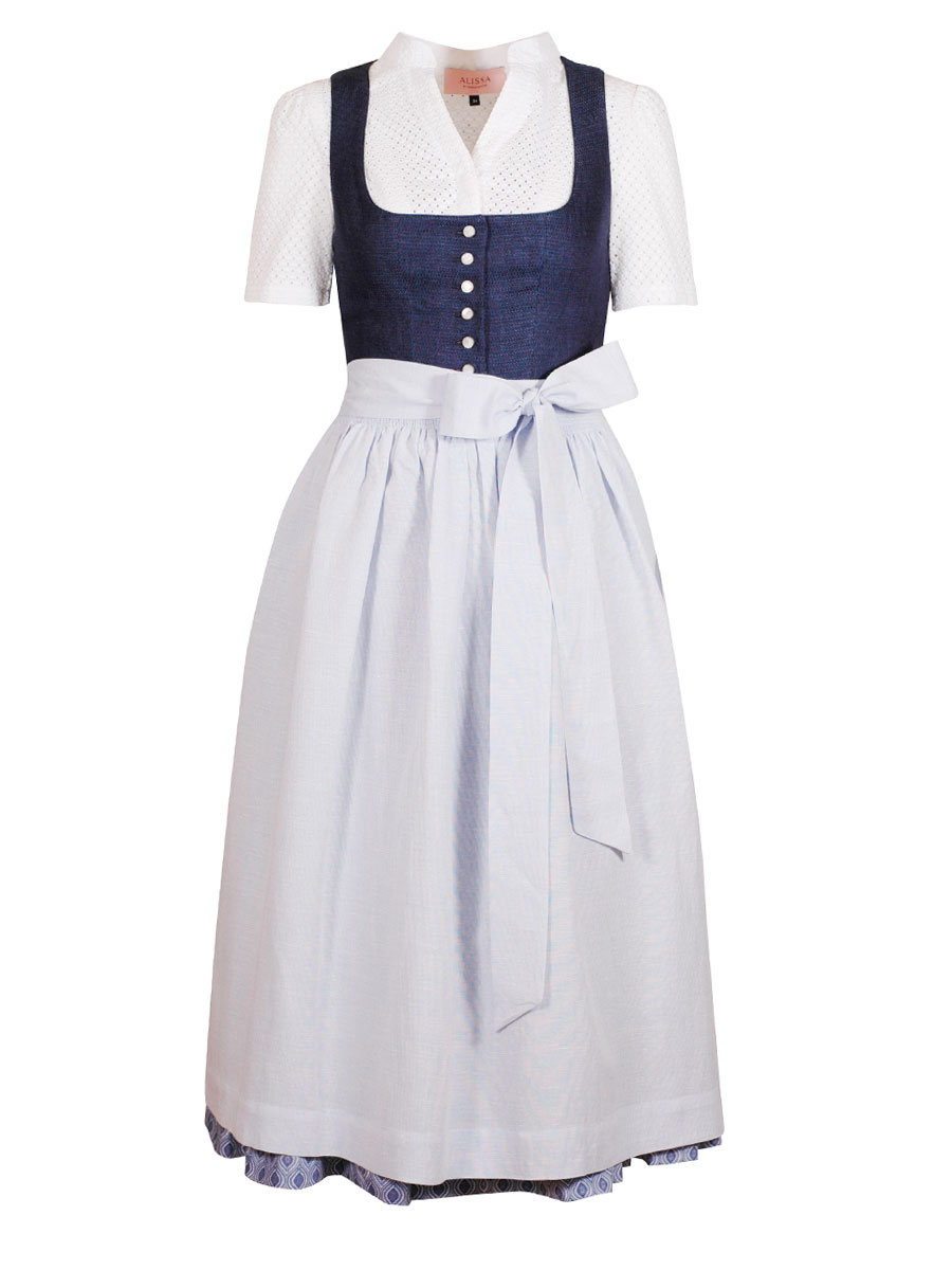 hausg'macht Dirndl Pillersee, blau, Leinen, hellblaue Schürze, 80cm #1