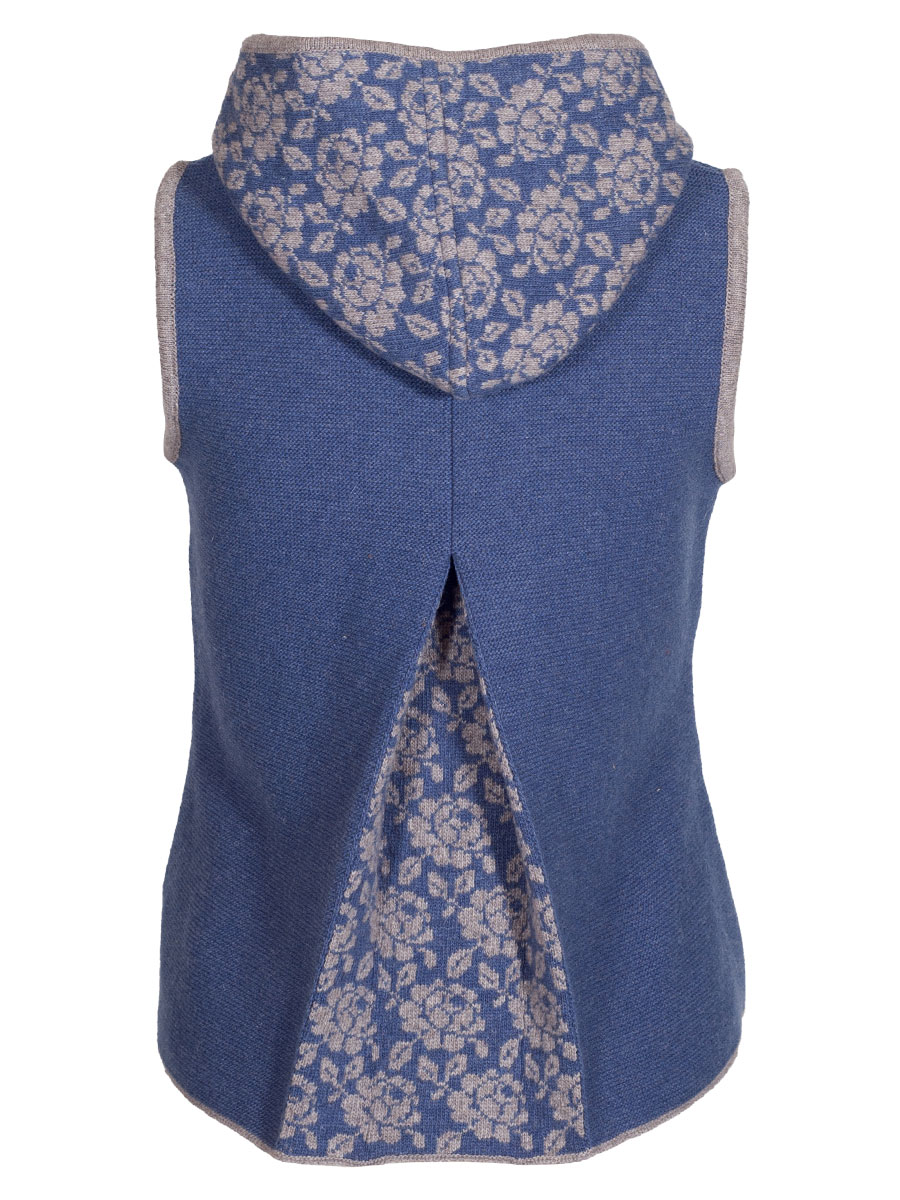 hausg'macht Kapuzen-Strickweste Gitti, jeansblau mit grau, mit Rückenfalte #2