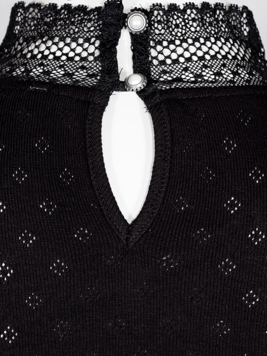 Feli und Hans Langarmshirt Parndorf, schwarz, Spitzenkragen, hochgeschlossen, Stretch #3