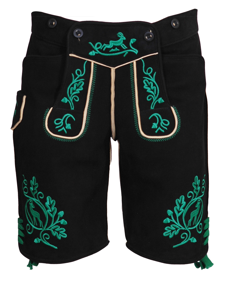 hausg´macht Lederhose Originaltracht, Schliersee, Handstick-Optik, Hirsch, dunkelgrün #1