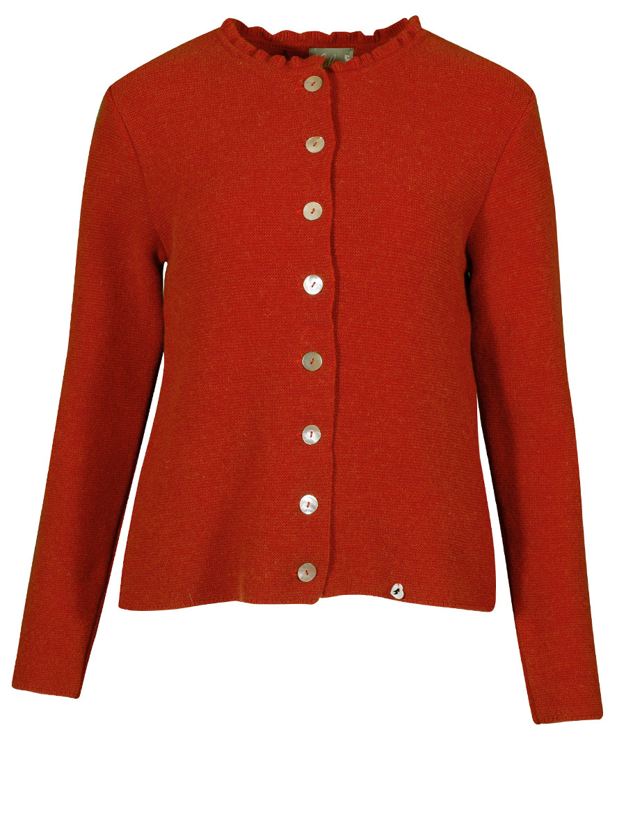 Huber Strickjacke Fino, orange, Rüschenkragen, Rückenfalte #1
