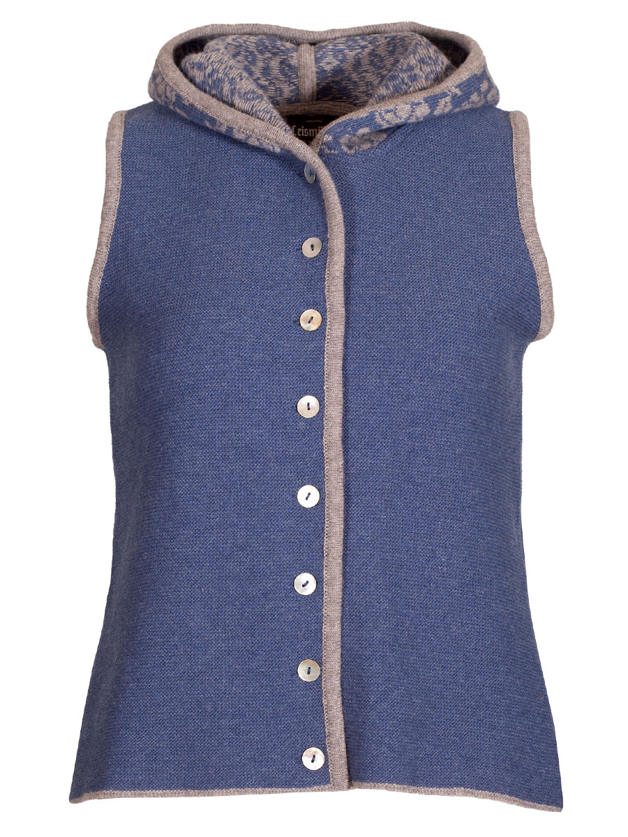 hausg'macht Kapuzen-Strickweste Gitti, jeansblau mit grau, mit Rückenfalte #1