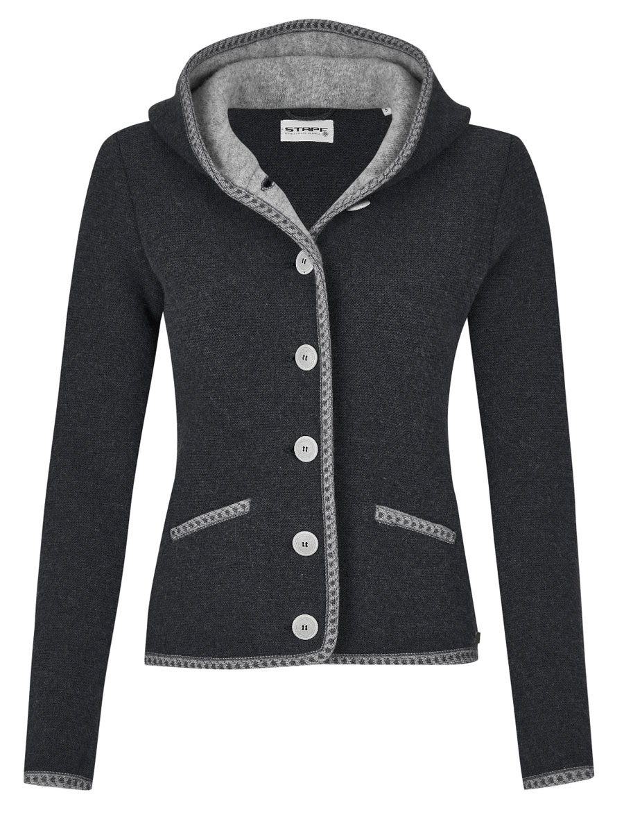 Stapf Strickjacke Malwine, anthrazit, graue Abschlüsse, mit Kapuze #1