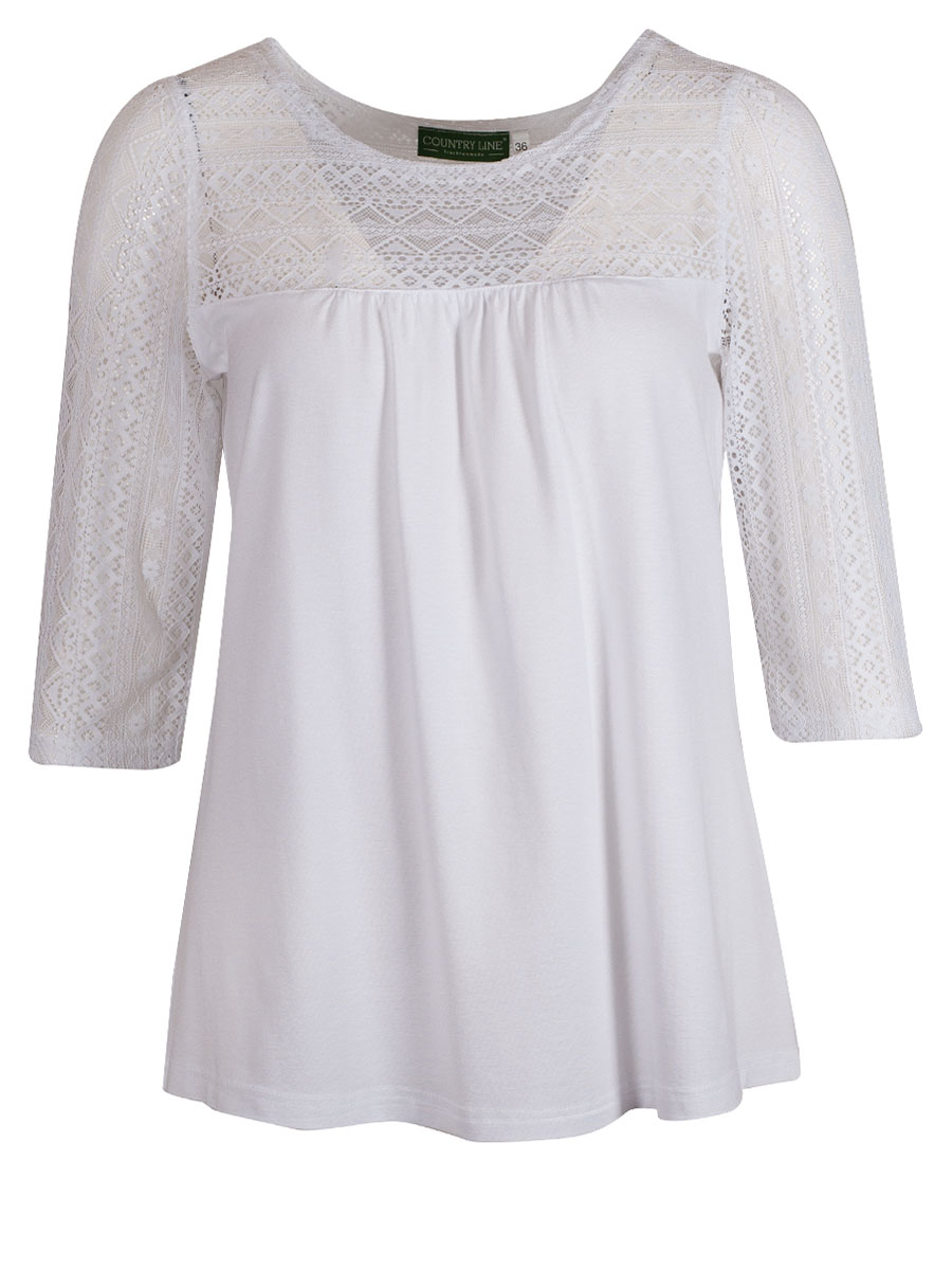 Country Line Blusenshirt 3/4-Arm, weiß, Stretch, elegant, Rundhals, Spitze #1