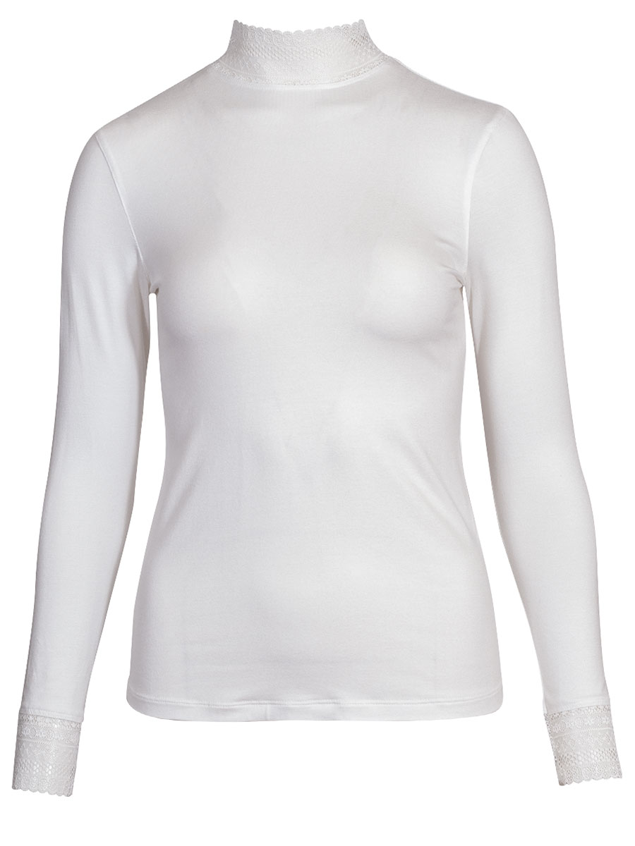 Moser Langarmshirt Parndorf, creme, Spitzenkragen, hochgeschlossen, Stretch #1