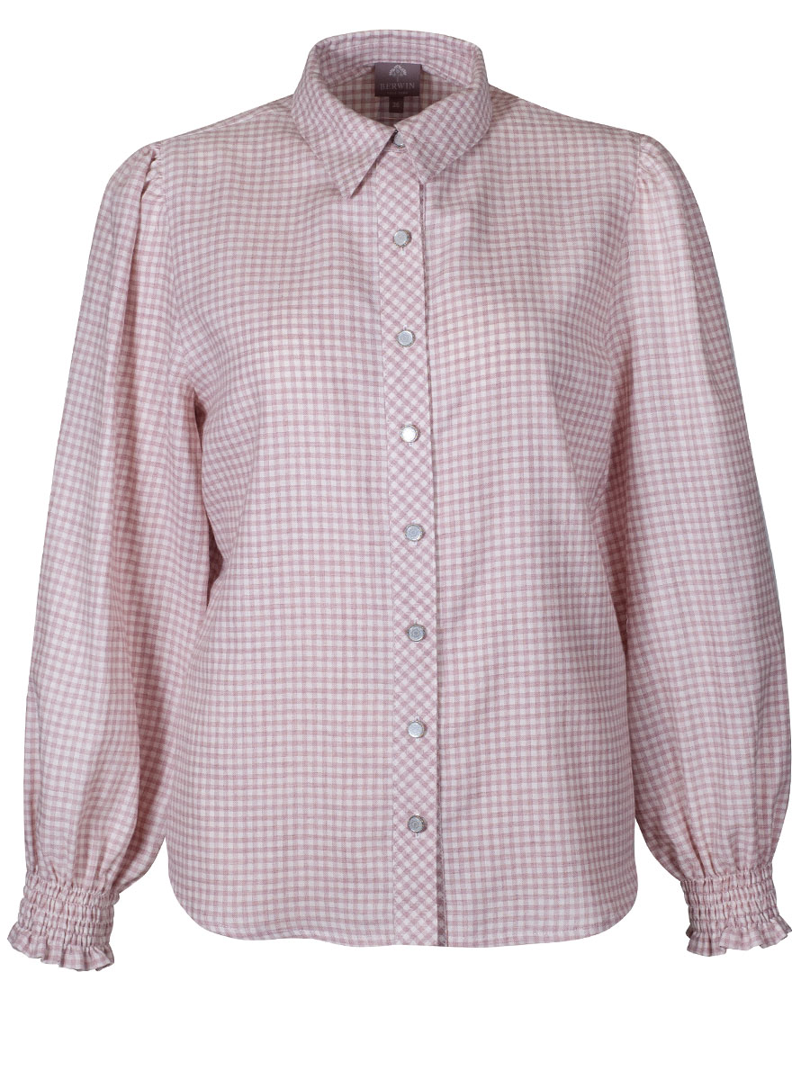 Berwin & Wolff Flanellbluse rosa kariert, weite Arme, Rüschen #1