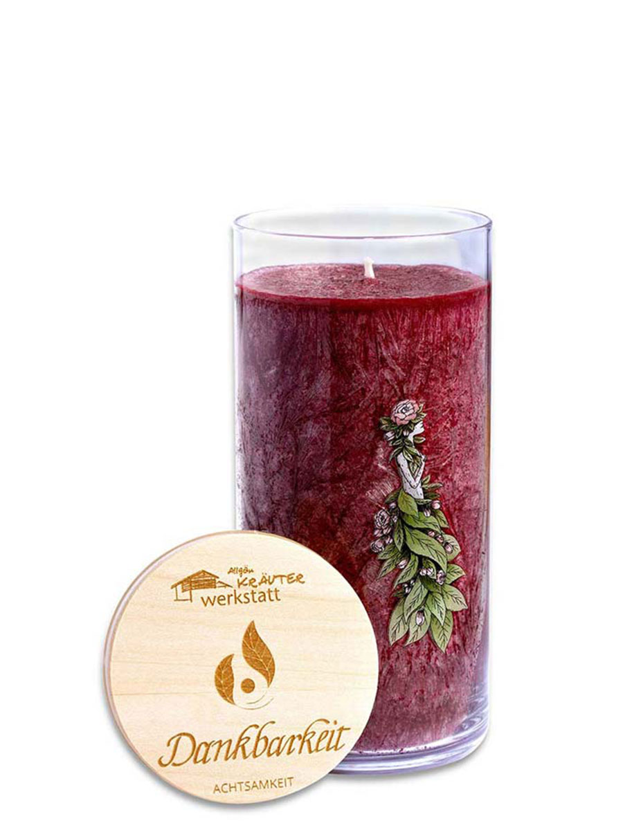 Allgäuer Heilkräuter Kerze, Dankbarkeit, Zeitgeist im Glas, rot #1
