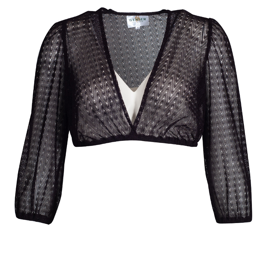 Wenger Dirndlbluse Antonia schwarz, V-Ausschnitt, feine Spitze, 3/4-Arm #1