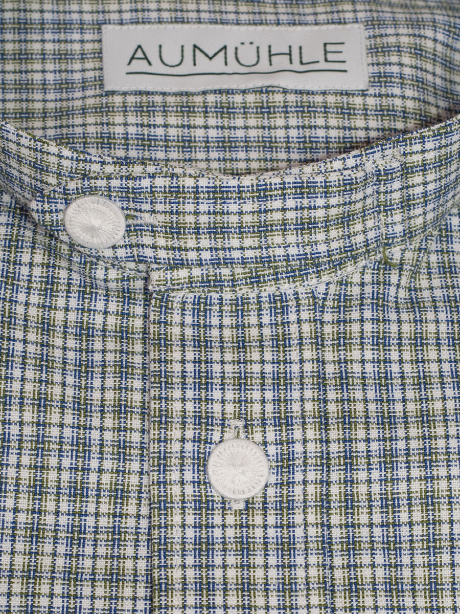 Waldorff Kinderhemd blau-grün kariert, Stehkragen, Pfoad #2
