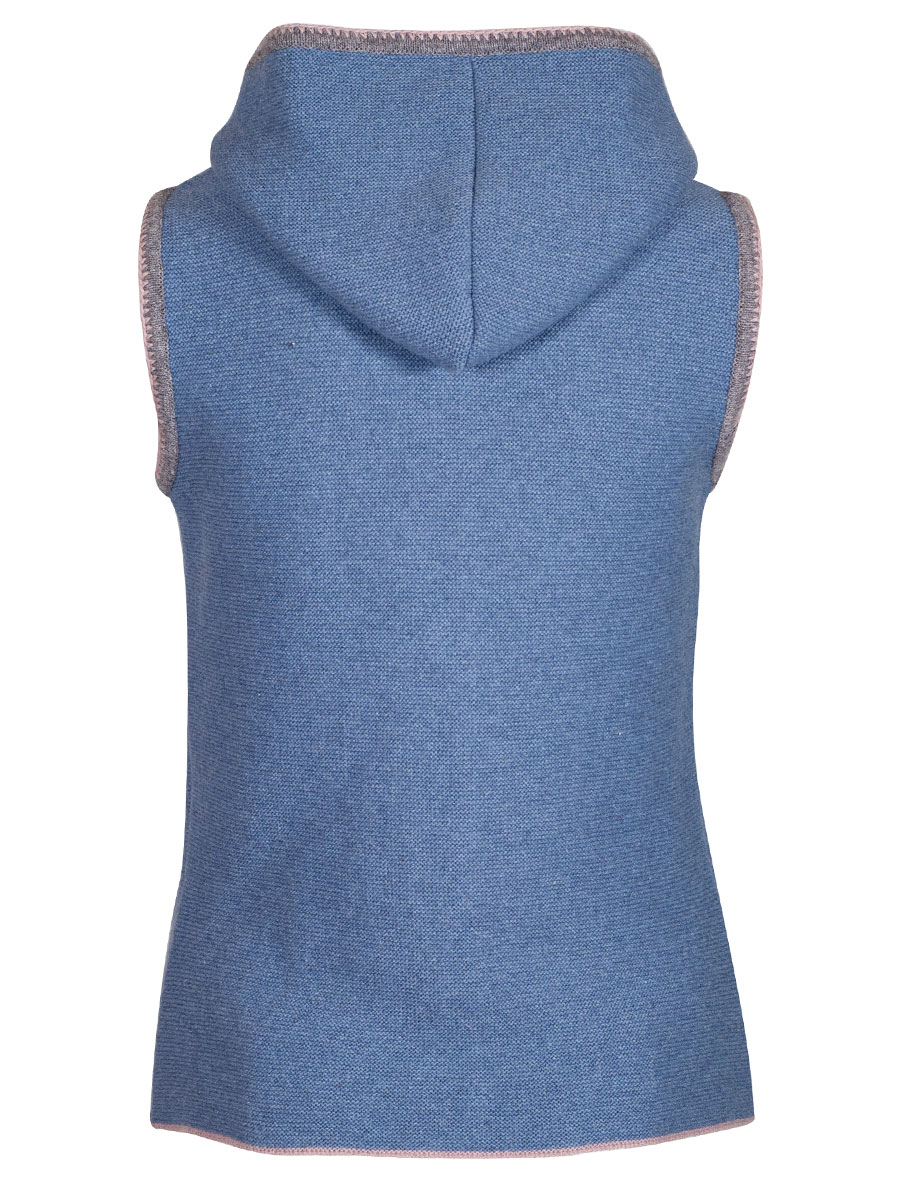 Huber Kapuzen-Strickweste Erika, blau, Einfassung in grau-rosa #2