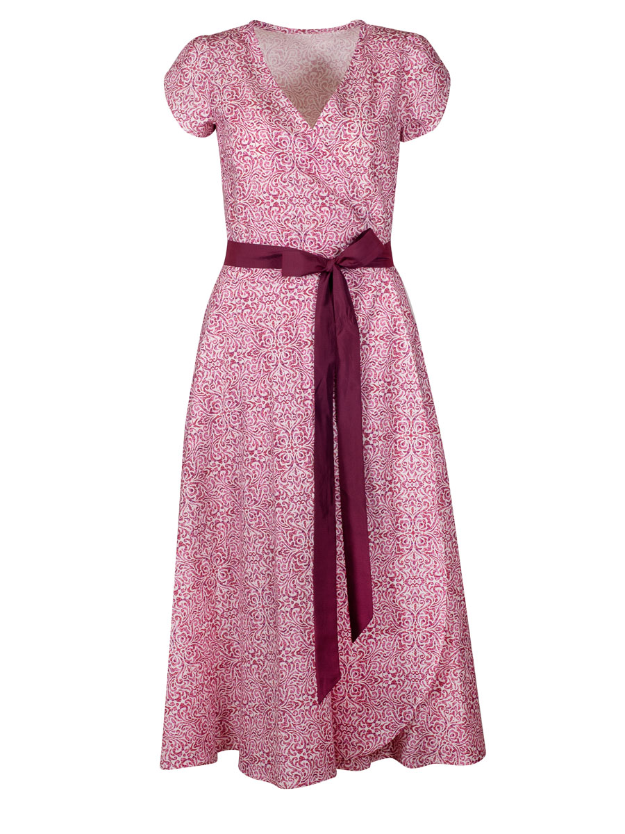 Waldorff Wickelkleid lang, beere, gemustert, luftig #1