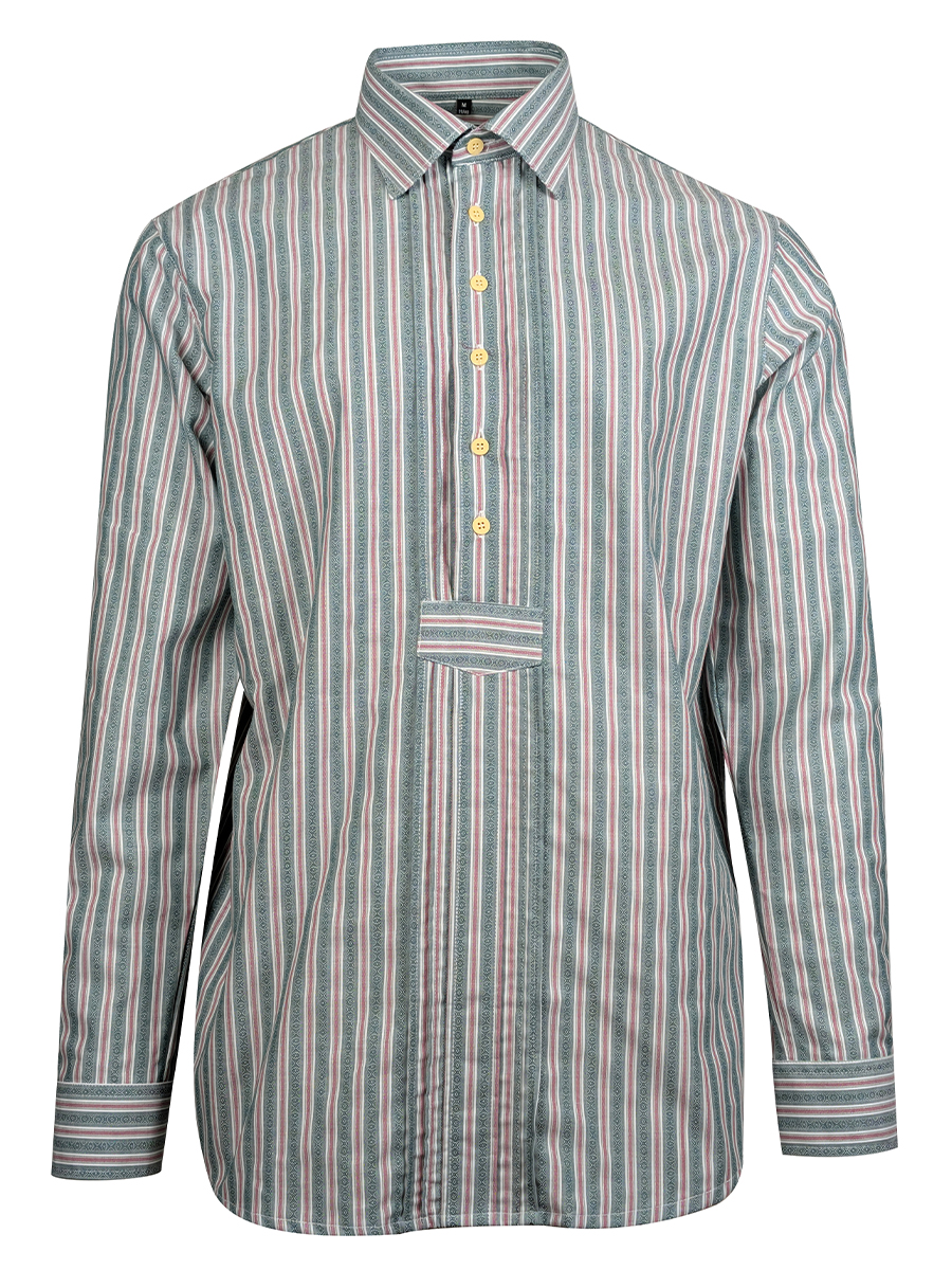 Orbis Herrenhemd, grün-rot-weiß gestreift, Pfoad, Liegekragen #1