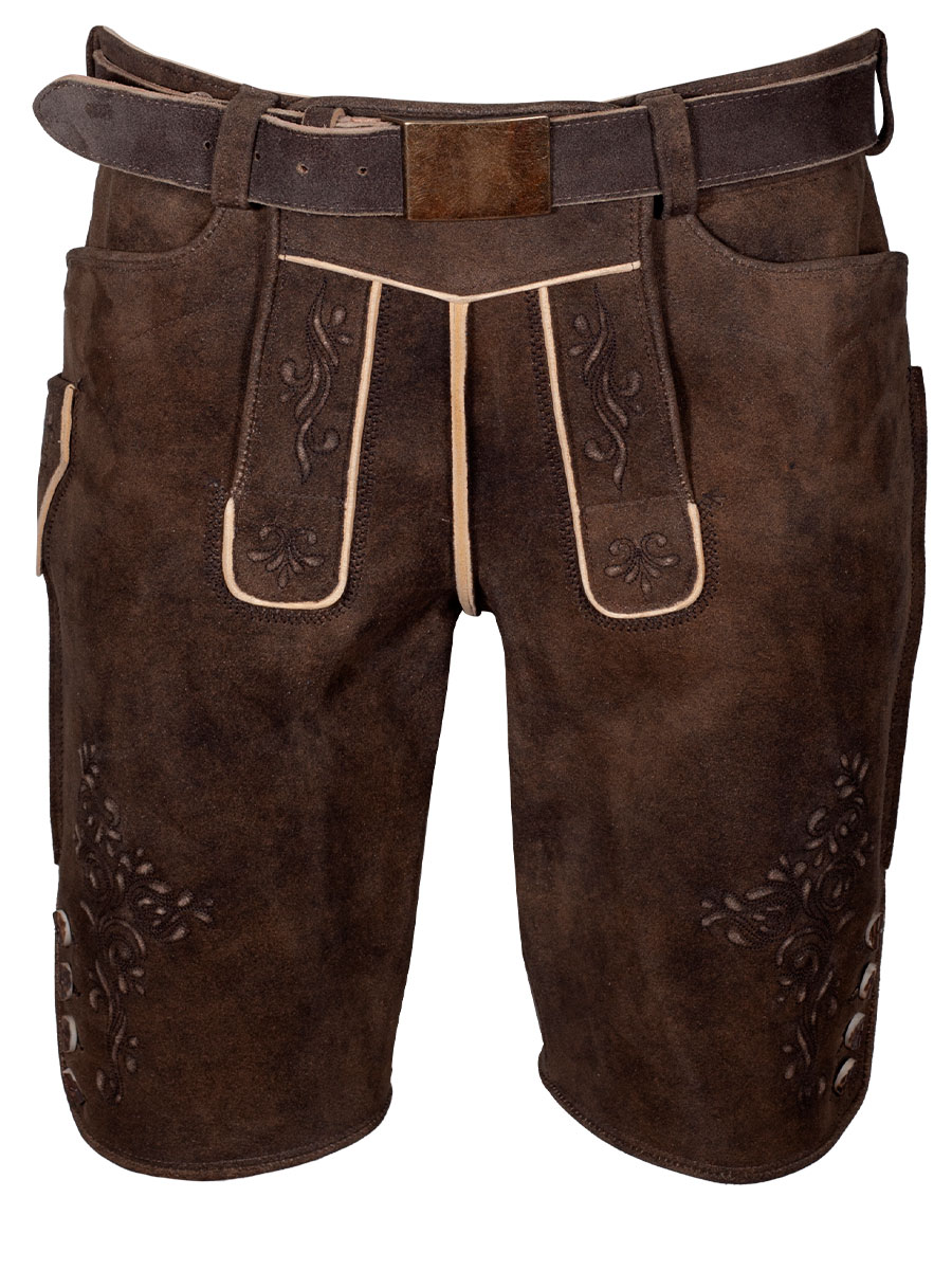 Kurze Lederhose Maximus, zirbel, moosgrüner Stick, sämisch Hirsch #2