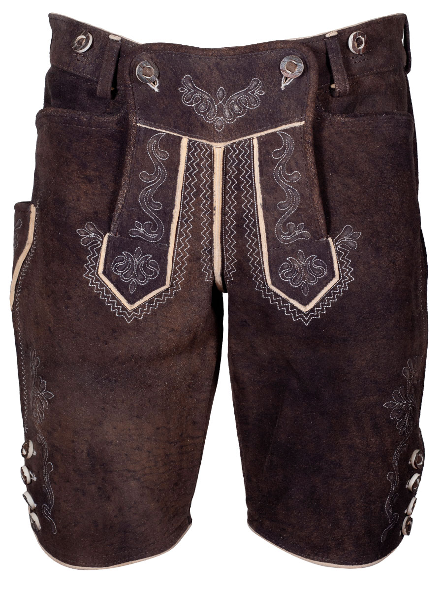 Weinbauer kurze Lederhose Premium, moor, Rothirsch, sämisch, heller Stick #1