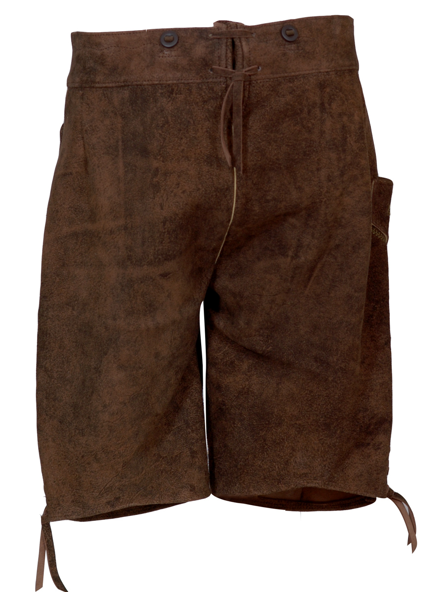 Rohrdorf Kurze Lederhose, Wildbock antik walnuss, dunkelgrüner Stick #3