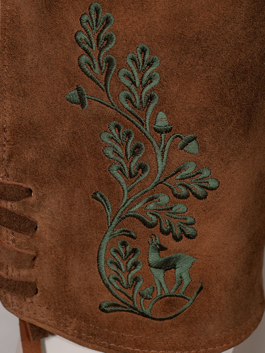 Weinbauer Kurze Lederhose Franz, Ziegenvelour, ahorn, grüner Stick #5