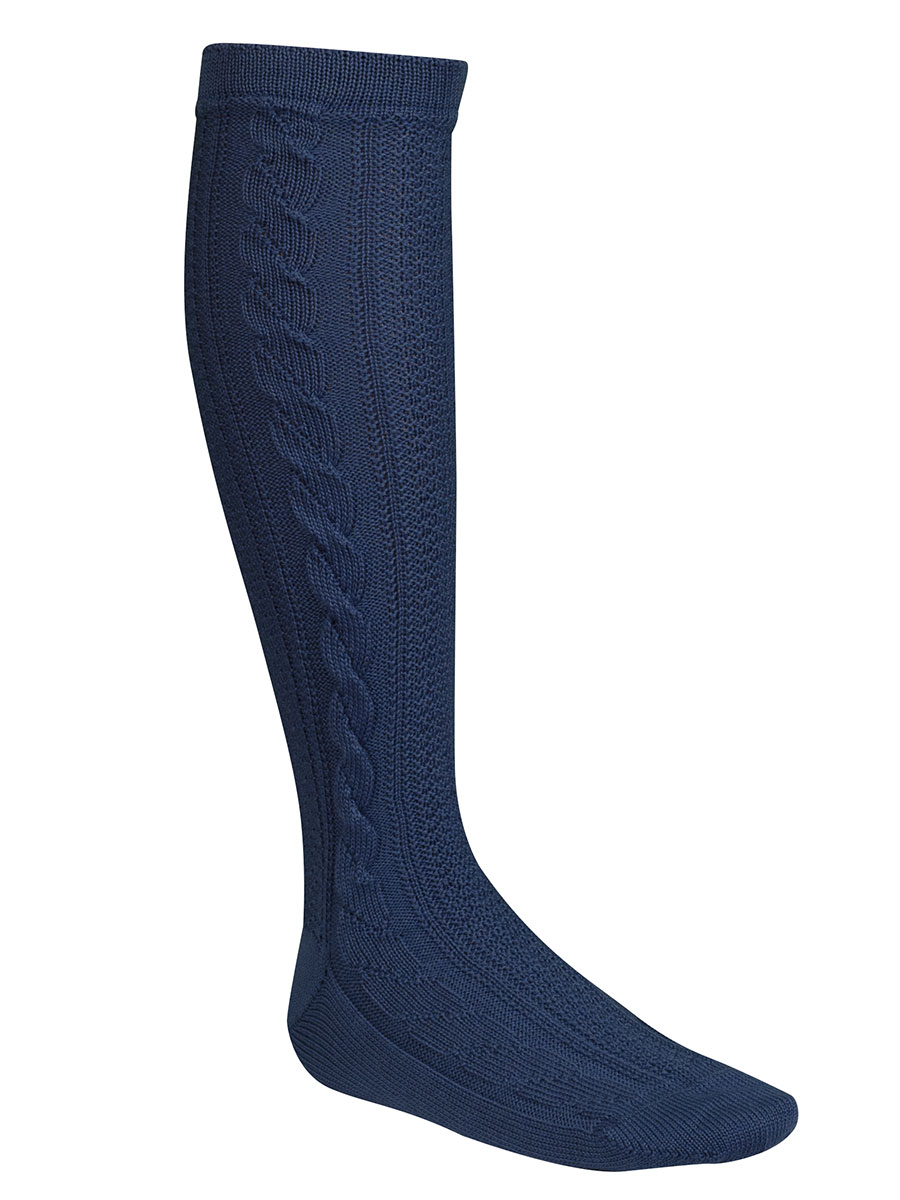 Lusana Kniestrumpf stahlblau Handzopf, perfekte Passform #1